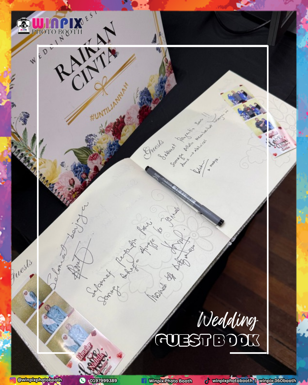 Winpix wedding guest book with photo strips, handwritten wishes and a pen