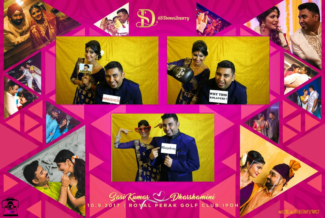 Wedding photo collage with guest pictures and a bright pink design